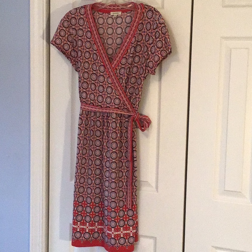 Faux wrap short sleeve dress